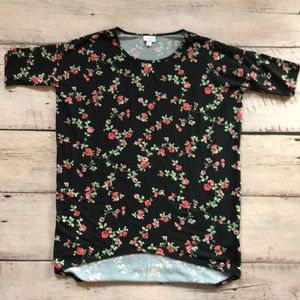 Pink Red Rose Flower Lularoe Irma Black Shirt
